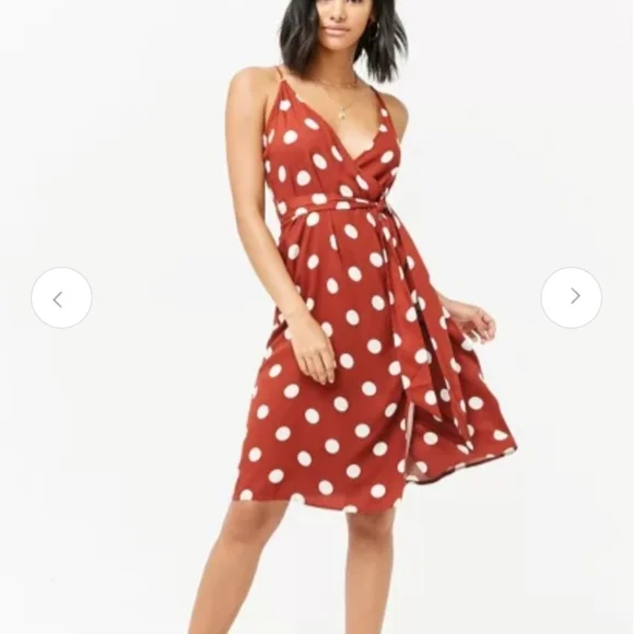 Forever 21 Burgundy and White Polka Dot Midi Dress - Picture 4 of 6